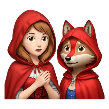 Caperucita roja hablando con el lobo en el bosque sticker