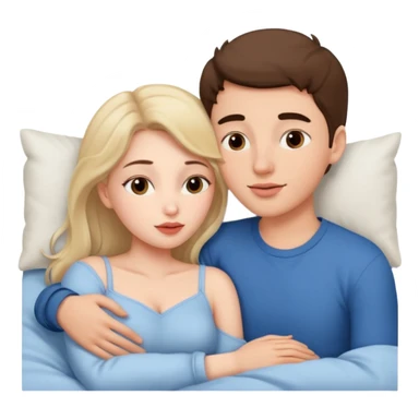 A woman and a young man are lying in bed and cuddling with each other. And they kiss on the lips. sticker