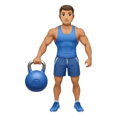 strong man with blue shorts holding kettlebell sticker