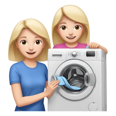 Mother and daughter opening a washing machine door sticker