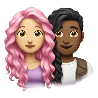 make a guy and a girl, they are hugging, the girl has pink long wavy hair. The guy has black hair and light skin. They are facing each other sticker