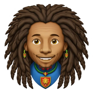 very realistic Bob Marley with gigantic dread locks in form heraldic crest with ethiopian lion sticker