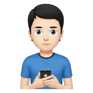 the bust of a white boy, black haired with a blue T-shirt, I want only his bust, whithout arms or mobile phones sticker