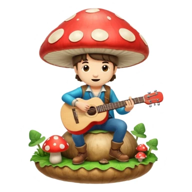 mushroom bard character playing tiny guitar on giant mushroom sticker