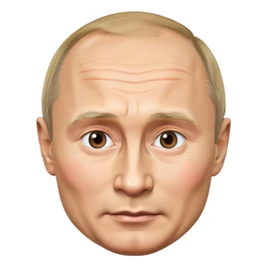 Vladimir Putin, photorealistic emoji style, cool expression, round face, lifelike facial features, polished finish, clean background sticker