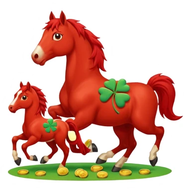 red horse and baby horse agressive running a lot of money and luck sticker