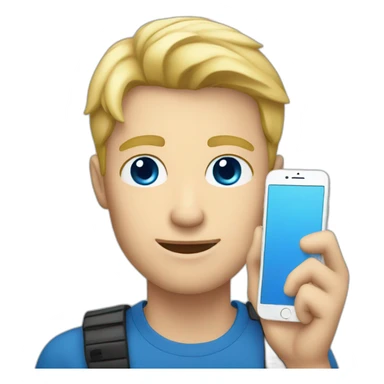 blonde guy tech reviewer with blue eyes holding an iphone sticker