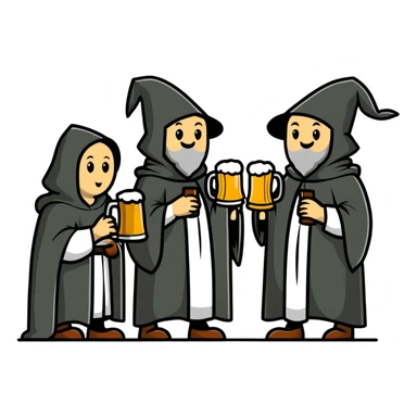 medieval pilgrims with cloaks drinking beer at a tavern sticker