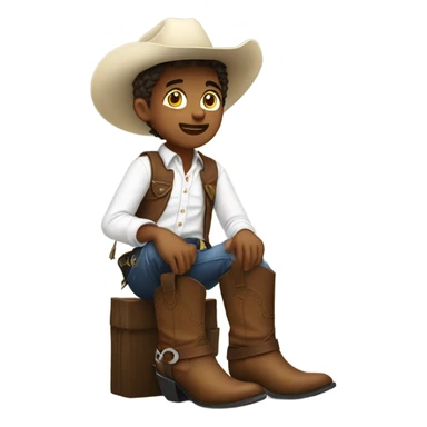 boy in white shirt indoors in cowboy boots sticker