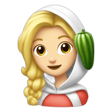 blonde girl  eating  cucumber and tomatoes with white hoodie iridescent and a crown princess sticker