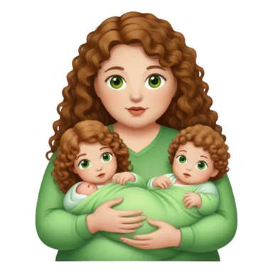 Fat women with 2 babies with brown eyes and green eyes and light brown curly long hair  sticker