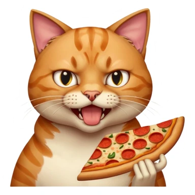 furious cat eating pizza, portrait, bust up sticker