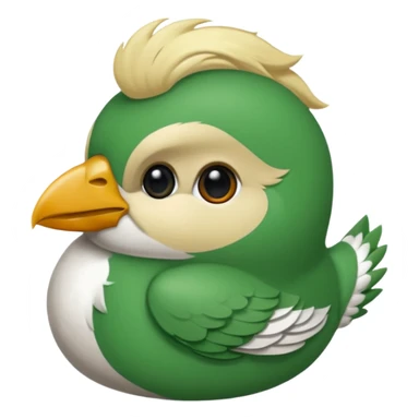 un oiseau classique de profil tout vert même sa tête  et un seul poil blond qui fait une petite bouclette sur le front avec le collier argenté avec des ronds attachés au collier est autour du coup de l’oiseau entre la tête et le corps sticker