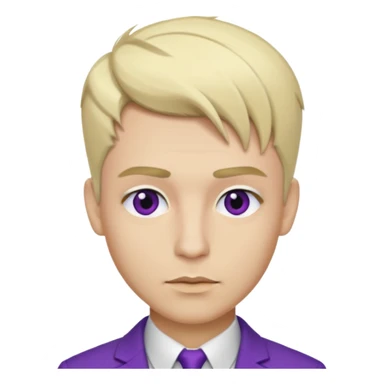 A man with blonde mod hair, brown eye and eyebrow, purple lip sticker