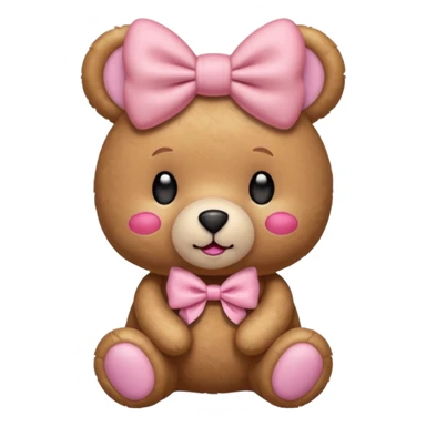The og emoji teddy bear with some pink blush and a cute pink coquette bow in the ear sticker