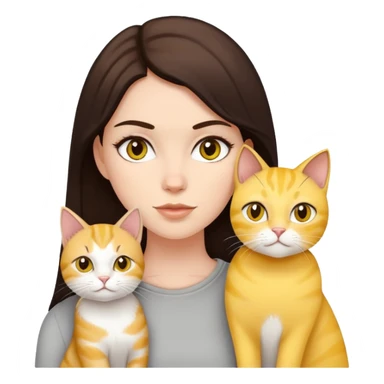 white girl wirh dark brown hair with 2 yellow cats and one light grey cat sticker