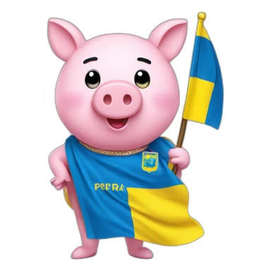 Pepa pig holds a Ukrainian flag sticker