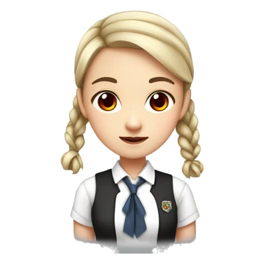 A girl with red eyes, a black pigtail and white school uniform sticker