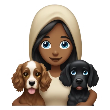 Black Hair and Brown Eyes Girl with a Blue Eyes and Blond hair boy both holding a black cocker spaniel sticker