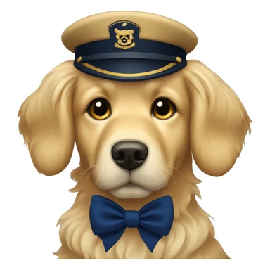 Golden retriever with a navy blue bow sticker