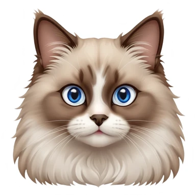 cinematic-fluffy-brown-ragdoll-cat-portrait-emoji,-head-tilted-cutely-with-big,-sparkling-blue-eyes,-soft-brown-and white-colored-fur-with-darker-points-on-the-ears,-face,-and-paws,-simplified-yet-irresistibly-adorable-features, sticker