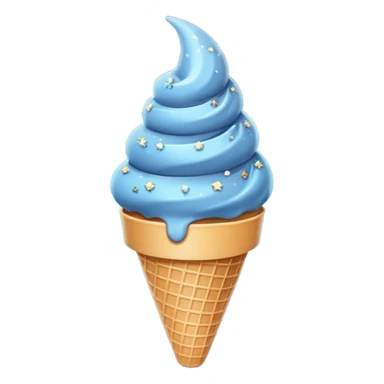 Add a cone with stars to the moonbeam ice cream, keep stylized crescent moon shape, sparkles, and cool tones, emphasizing a sleek and modern look. sticker