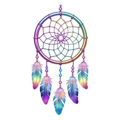 Iridescent pastel rainbow colorful transparent bright light luminescent dream-catcher hanging from an iridescent chain sticker