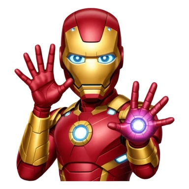 create an ironman with the infinity gauntlet emoji make it look really nice and make him snap his fingers with the infinity stone sticker