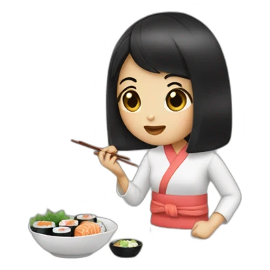 Girl black hair eating sushi sticker