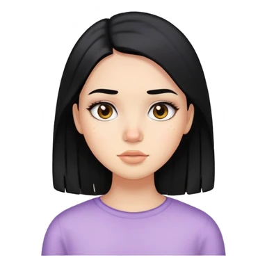 girl with visible acne, straight black hair and light makeup sticker