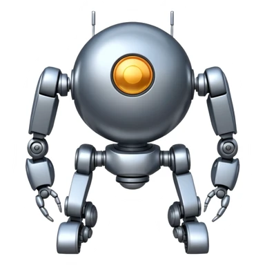 symmetrical 4 legged robot. center sphere with 4 evenly spaced legs. 1 leg extends from each side at sphere's equator sticker