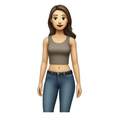 Caucasian brunette lady full body with skinny top half of body and large bottom half with wide hips sticker