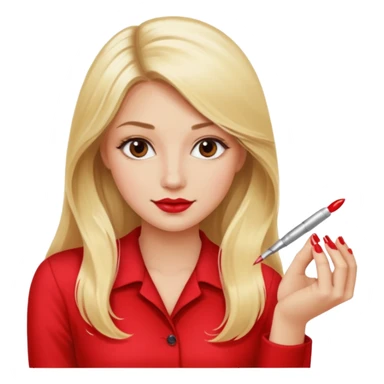 mulher loira, cabelos longos pintando unhas com esmaltes sticker