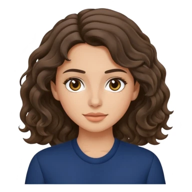 A brunette wavy hair girl, with fair/olive skin, simple makeup wearing navy blue clothes sticker