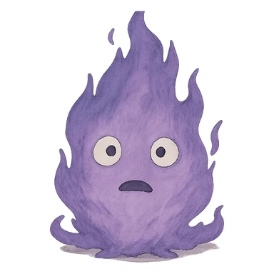 purple flame of fire in ghibli style sticker