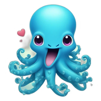 cute blue kraken with adorable face with many hearts around sticker
