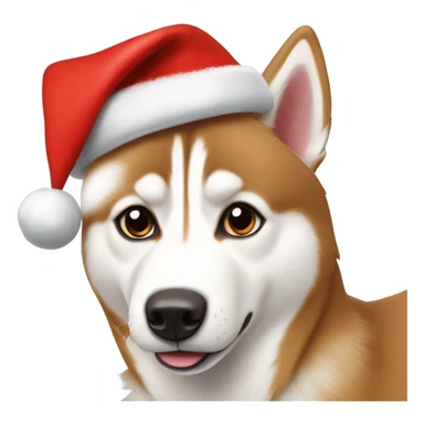 red Siberian husky with a christmas hat on￼ sticker