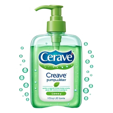 `CeraVe-shaped white rectangular pump bottle with soft green label CeraVe” stripe. Surrounded by floating water bubbles, glowing light particles, and a gentle green mist. Feels like a calm hydration spell in a bottle. Clean, glossy, emoji-style.`magical
 sticker