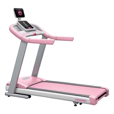 White treadmill with pastel pink LED details, minimal backdrop sticker