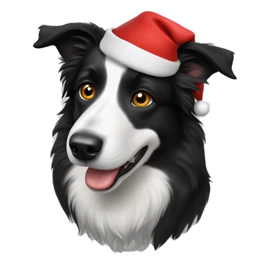 Black border collie wearing Santa hat sticker
