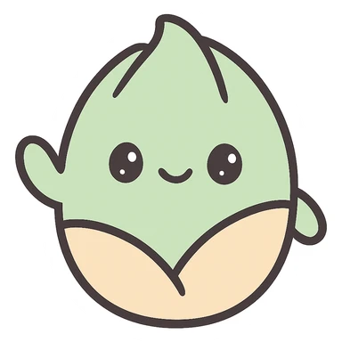 a pistachio character waving, kawaii style, round body, pastel palette, happy expression sticker
