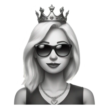 Create a charcoal drawing of a woman with blonde hair, sunglasses and a crown sticker