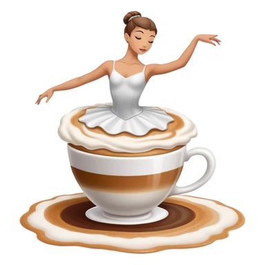 Ballerina dancer emerging from cappuccino foam, graceful pose, coffee cup sticker