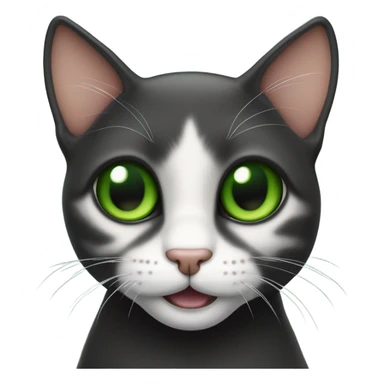 gato negro delgado ojos verdes con cicatrices blancas feliz  sticker
