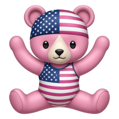 osito de peluche cafe claro con ropita rosa claro y estapado de la bandera de usa y otro con una liga de pilates en la cabeza y con ropa deportiva sticker