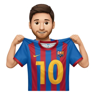 Lionel Messi holding up his own shirt sticker