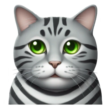 Striped grey fat cat with green eyes  sticker