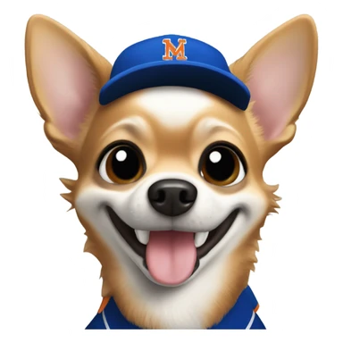 Chihuahua with a huge smile with a Black Mets uniform  sticker