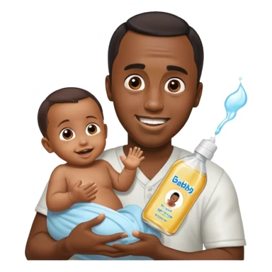 Sean “Diddy” Combs with baby oil and a very small infant and he’s pouring the baby oil on the baby and they have a scared face they’re really scared while diddy is happy sticker