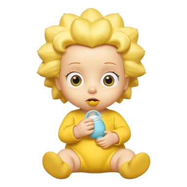 A 3D cartoon baby character entirely yellow, styled like Maggie Simpson, with pacifier, yellow onesie, big eyes, smooth shading, Memoji-style rendering, consistent with other yellow Simpsons characters, yellow skin tone. sticker